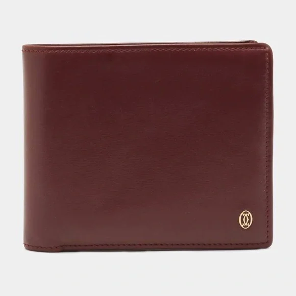 Pristine Pasha de Cartier Burgundy Leather Bifold & Coins Wallet with Gold Logo